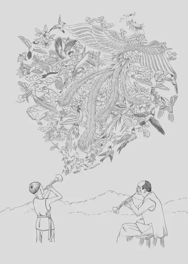 他画完「百鸟朝凤」海报，又画了张细节震得你发麻的作品